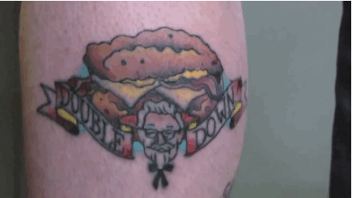 Some Dude Got A Tattoo Of A Kfc Double Down Yes A Permanent Tattoo